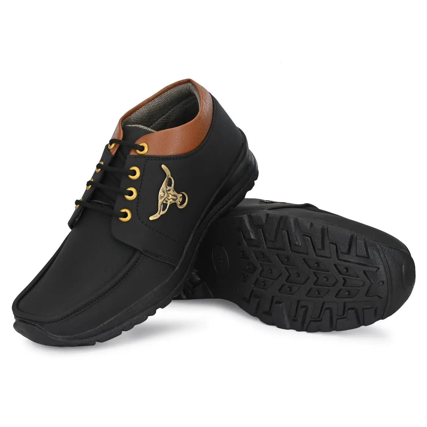 Men's Synthetic Leather Lace Up Boot Slide Leather Shoes Black