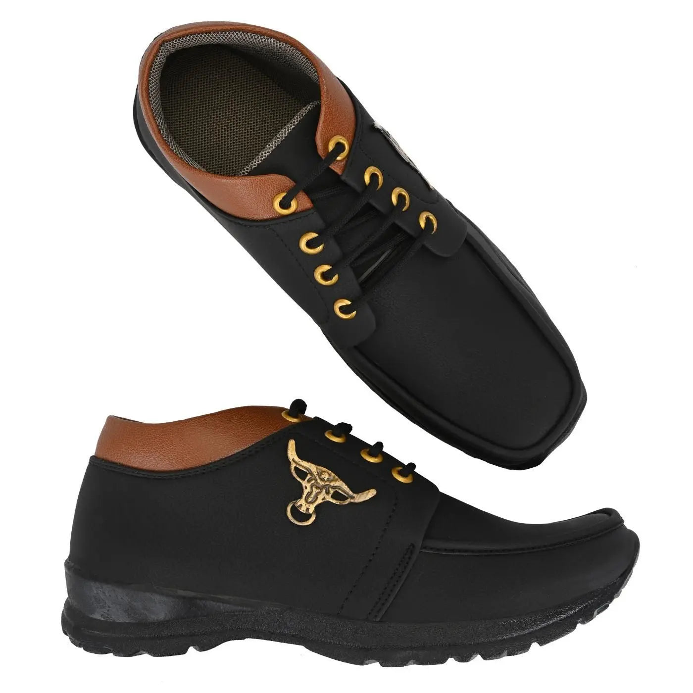 Men's Synthetic Leather Lace Up Boot Slide Leather Shoes Black