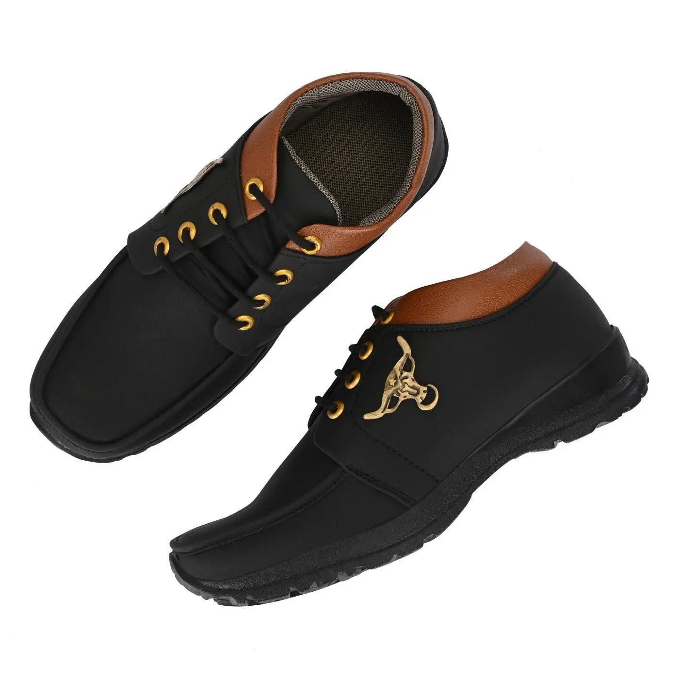 Men's Synthetic Leather Lace Up Boot Slide Leather Shoes Black