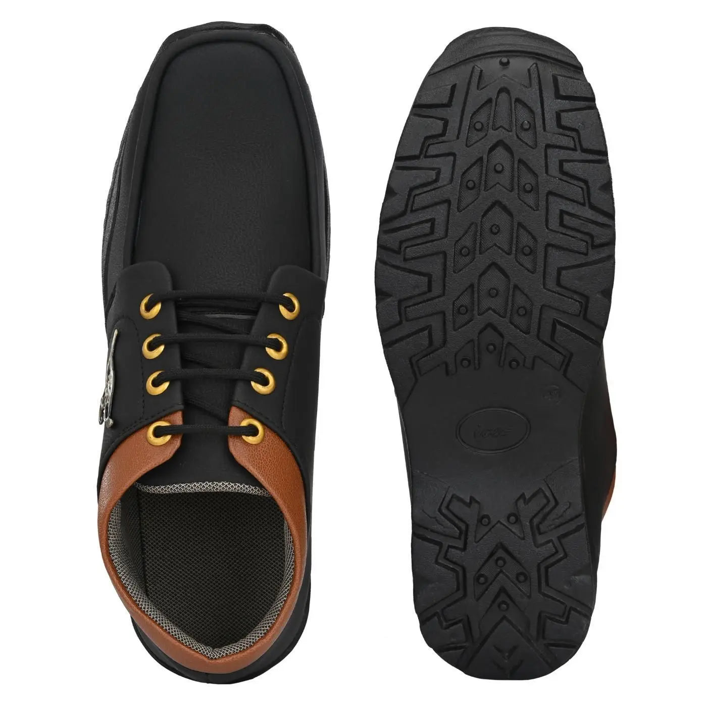 Men's Synthetic Leather Lace Up Boot Slide Leather Shoes Black