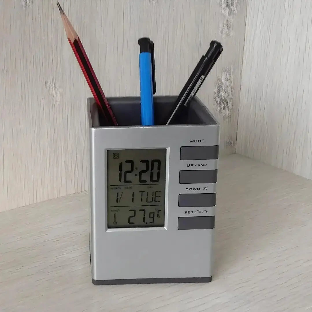 Pen Holder With LCD Display Digital Alarm Clock