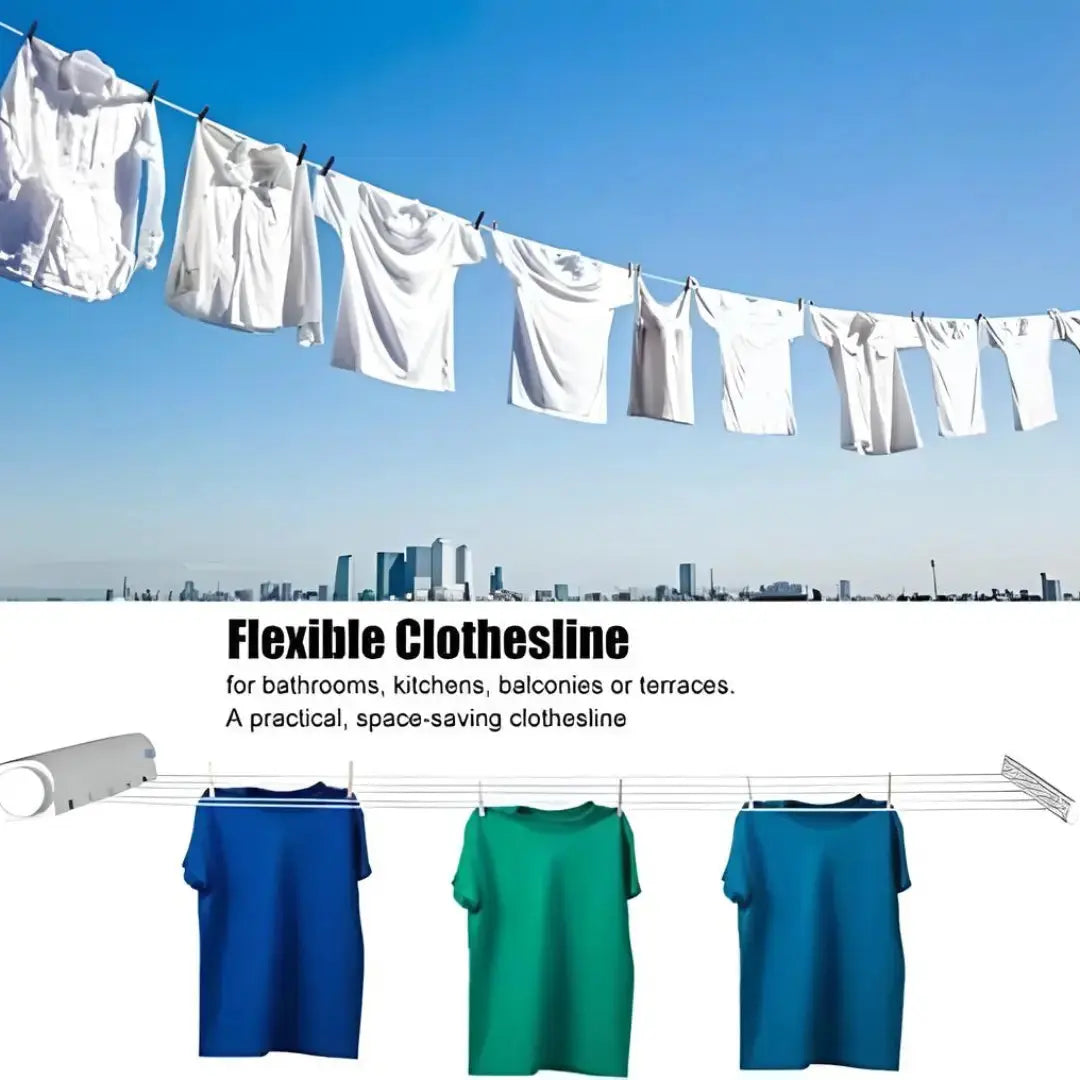 Cloth Drying Rope Hanger, Wall-Mounted Retractable Laundry Rack for Wet & Dry Clothes