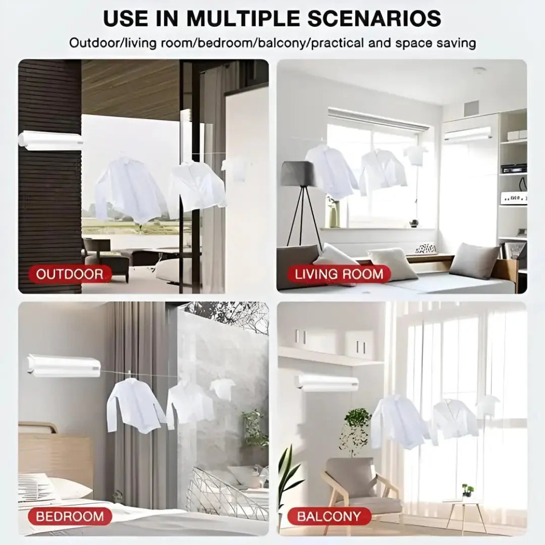 Cloth Drying Rope Hanger, Wall-Mounted Retractable Laundry Rack for Wet & Dry Clothes