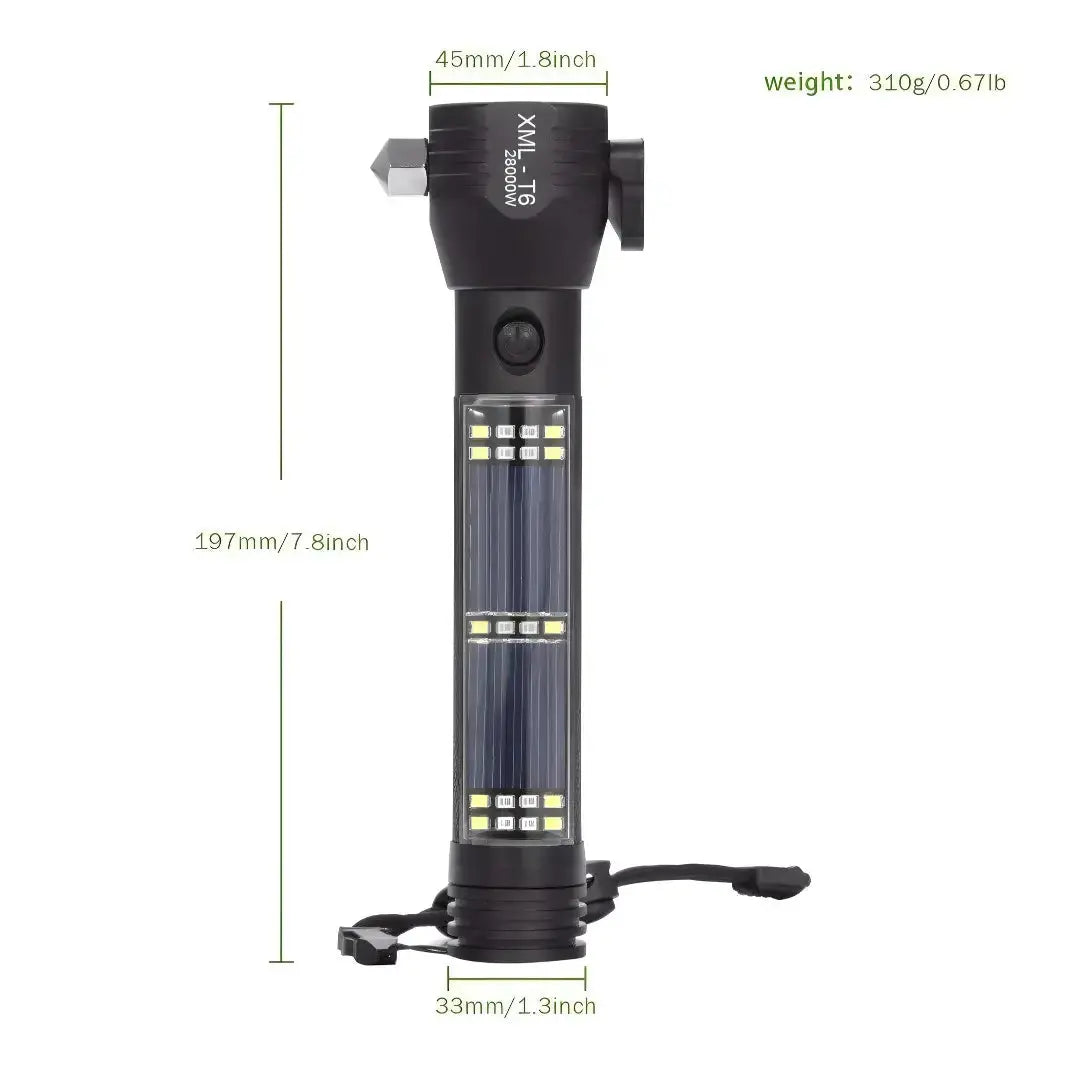 Multifunctional Flashlight & LED Torch Light for Outdoor Use with Glass Breaker, Seatbelt Cutter, Alarm and Phone Charger