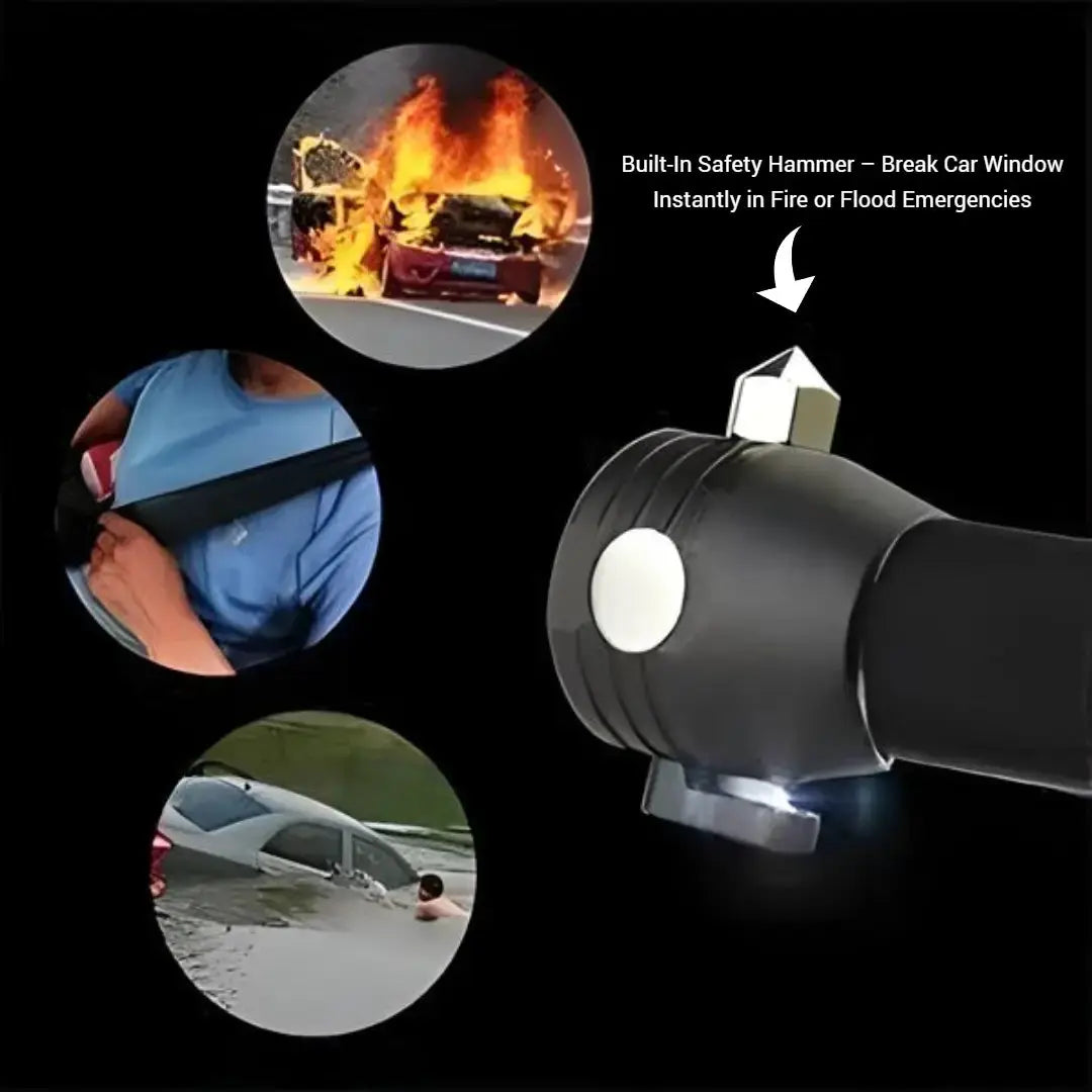 Multifunctional Flashlight & LED Torch Light for Outdoor Use with Glass Breaker, Seatbelt Cutter, Alarm and Phone Charger