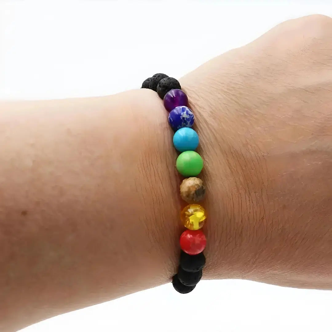 7 Chakra Bracelet with Natural Stone Beads & Lava Rock