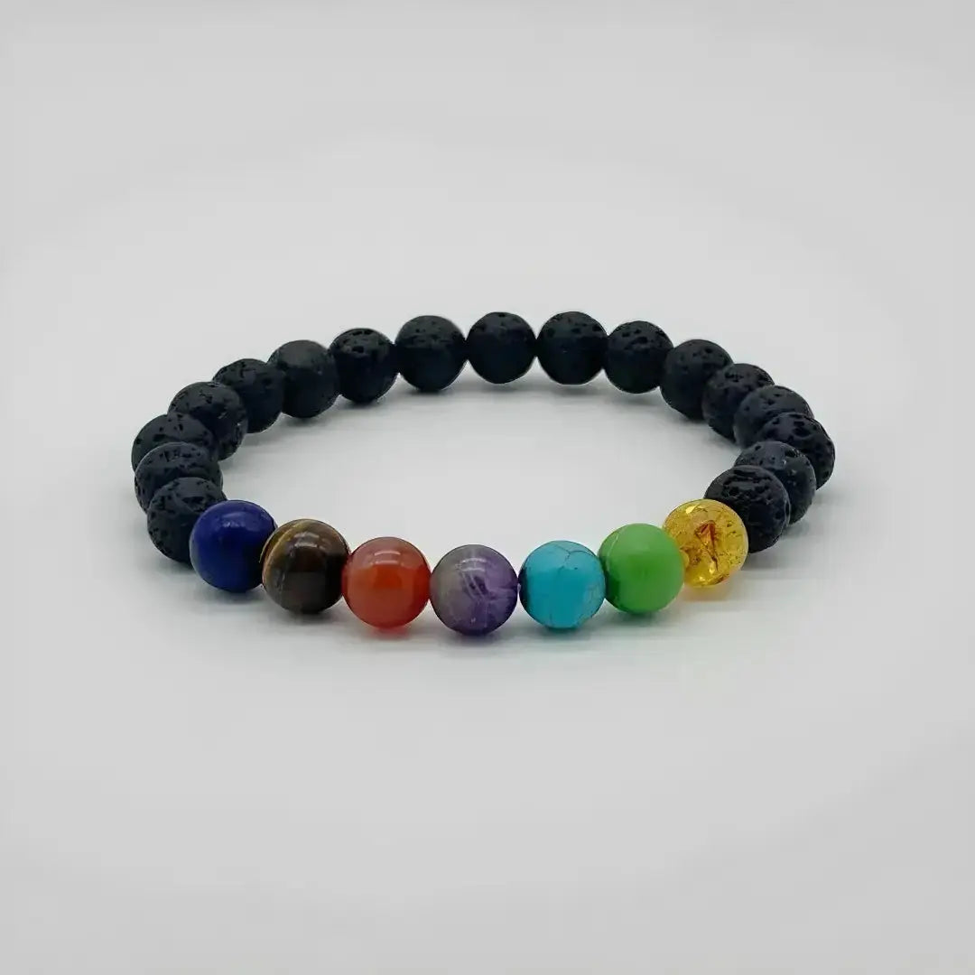 7 Chakra Bracelet with Natural Stone Beads & Lava Rock