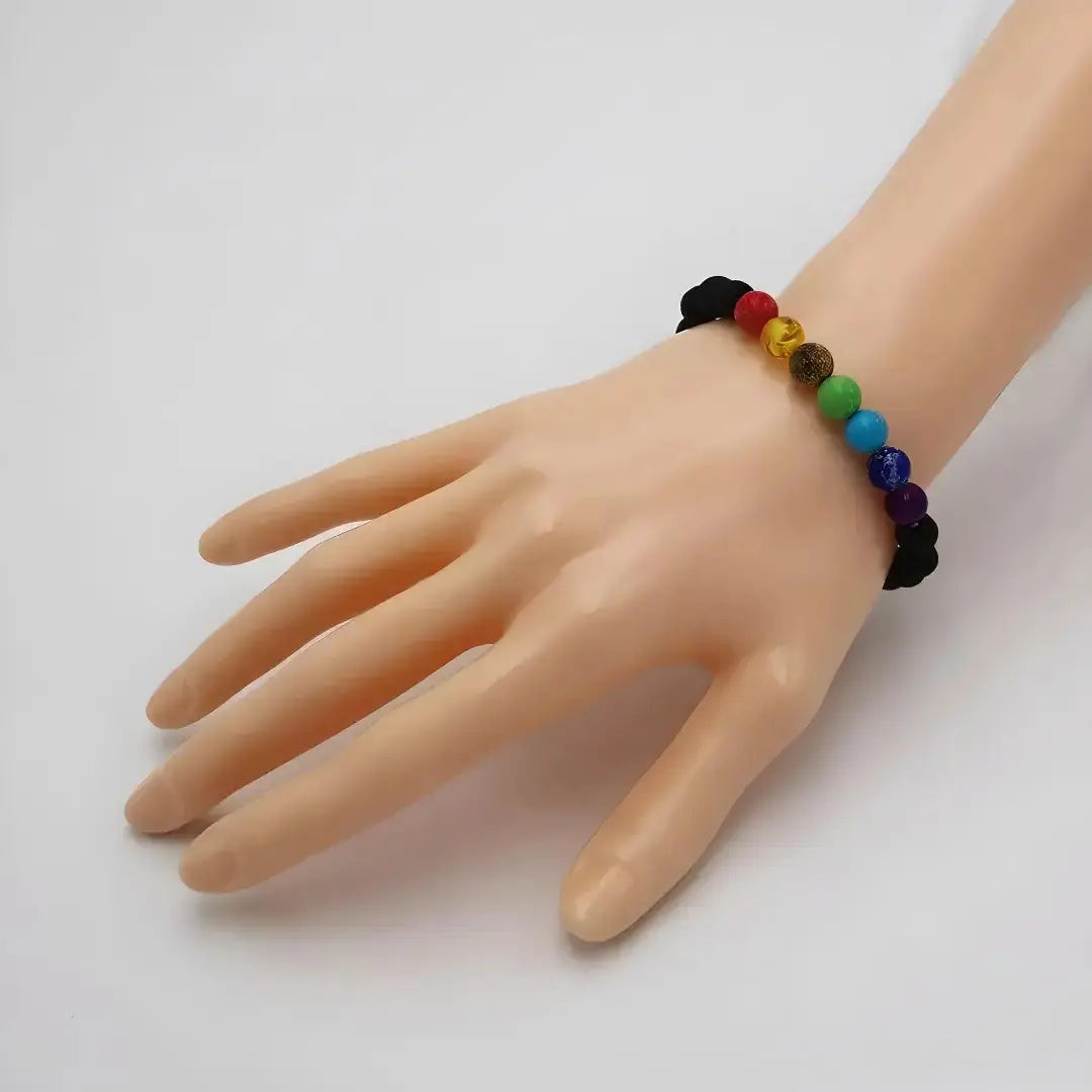 7 Chakra Bracelet with Natural Stone Beads & Lava Rock