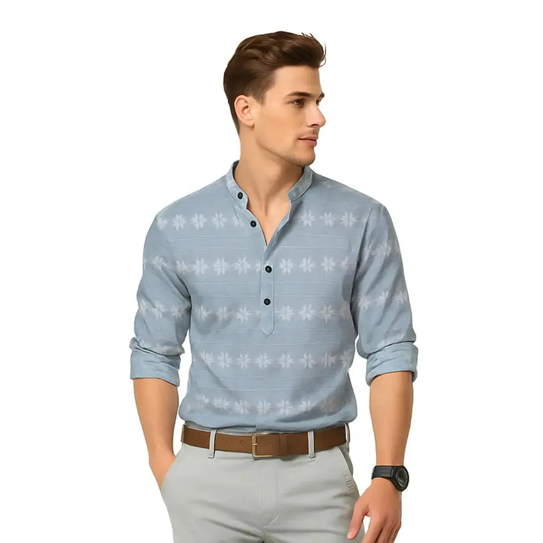 Shirts for Men Printed Spread Collar Casual Shirts Grey