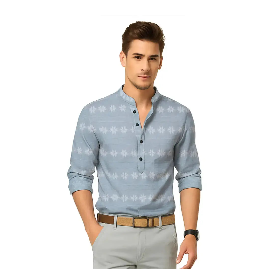 Shirts for Men Printed Spread Collar Casual Shirts Grey