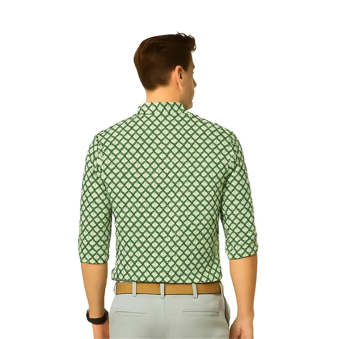 Shirts for Men Printed Spread Collar Casual Shirts Green