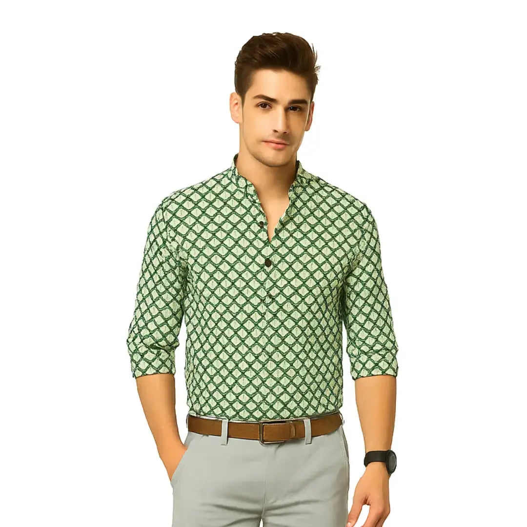 Shirts for Men Printed Spread Collar Casual Shirts Green