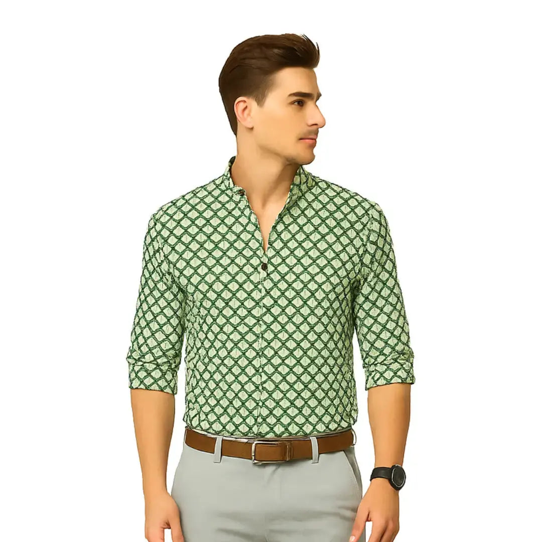 Shirts for Men Printed Spread Collar Casual Shirts Green