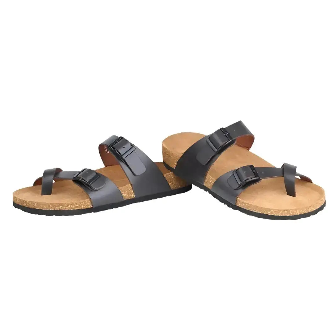 Brown Slippers for Men with Leather Buckle Straps
