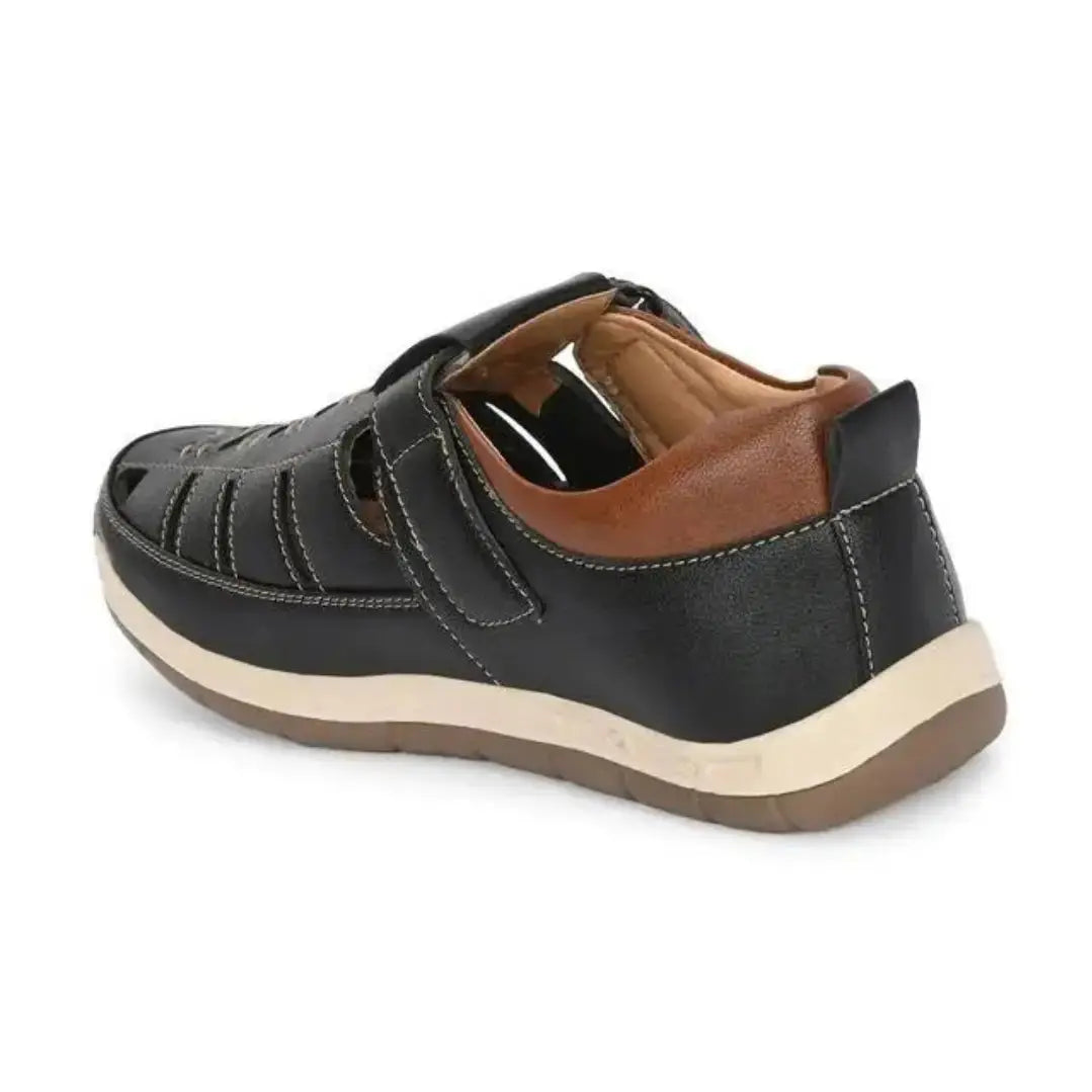 Luxury Feet Black Leather Sandals for Men