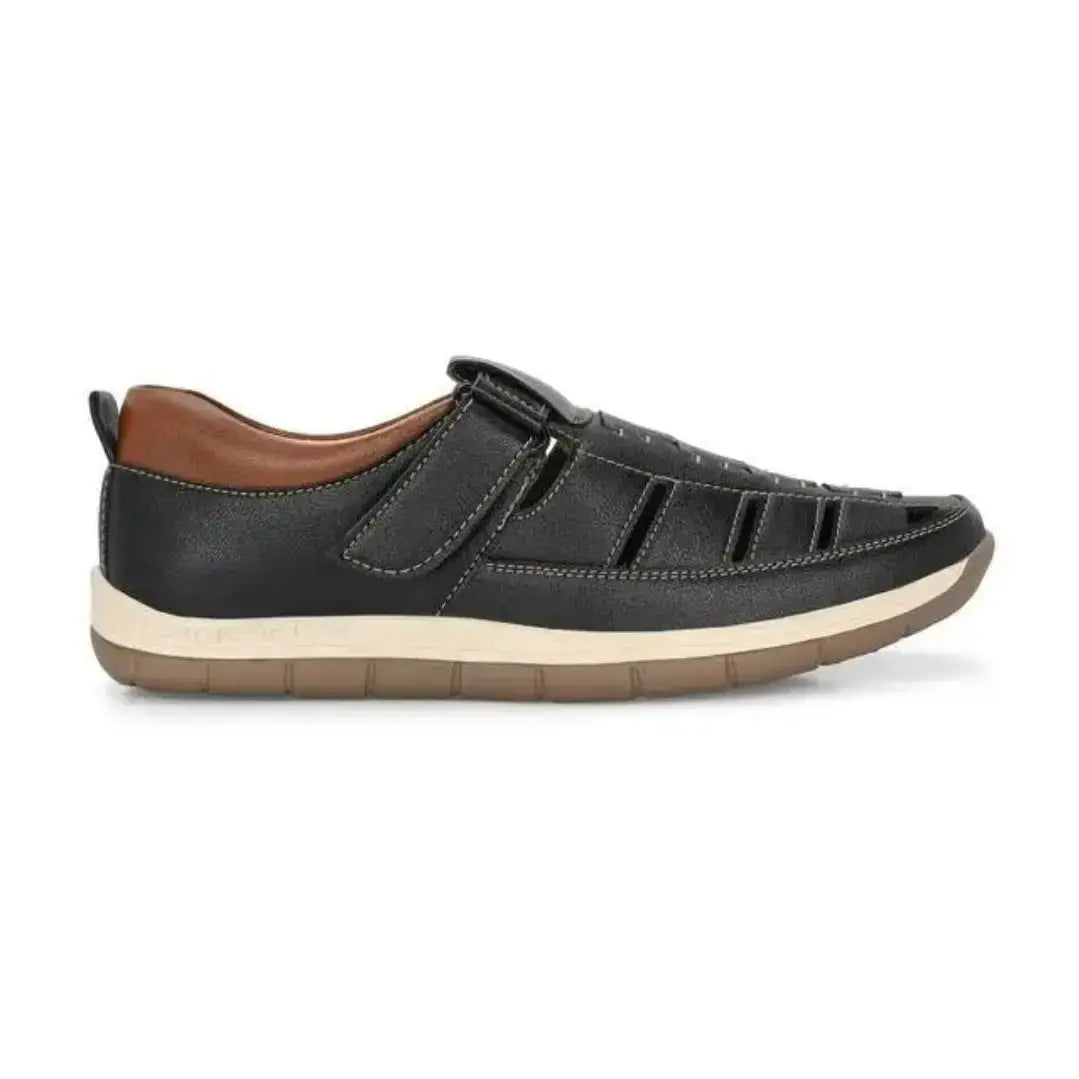 Luxury Feet Black Leather Sandals for Men
