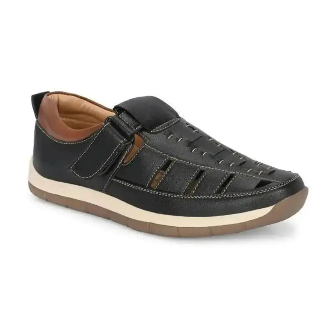Luxury Feet Black Leather Sandals for Men