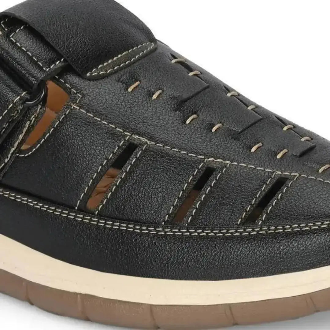 Luxury Feet Black Leather Sandals for Men