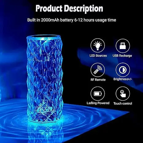 Table Lamp for Bedroom, Crystal Lamp