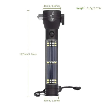 Multifunctional Flashlight & LED Torch Light for Outdoor Use with Glass Breaker, Seatbelt Cutter, Alarm and Phone Charger