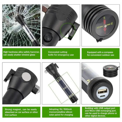 Multifunctional Flashlight & LED Torch Light for Outdoor Use with Glass Breaker, Seatbelt Cutter, Alarm and Phone Charger