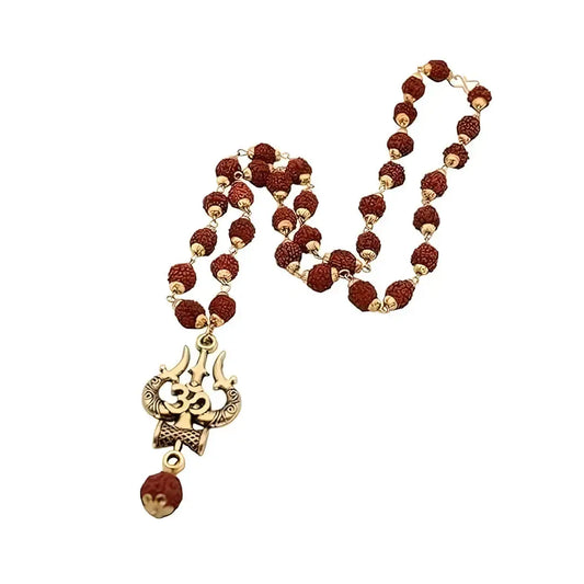 5 Mukhi Rudraksha Mala with Om Shiva Trishool Pendant