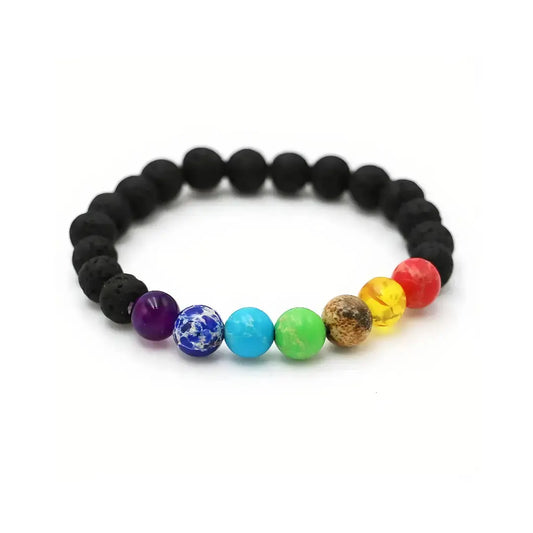 7 Chakra Bracelet with Natural Stone Beads & Lava Rock