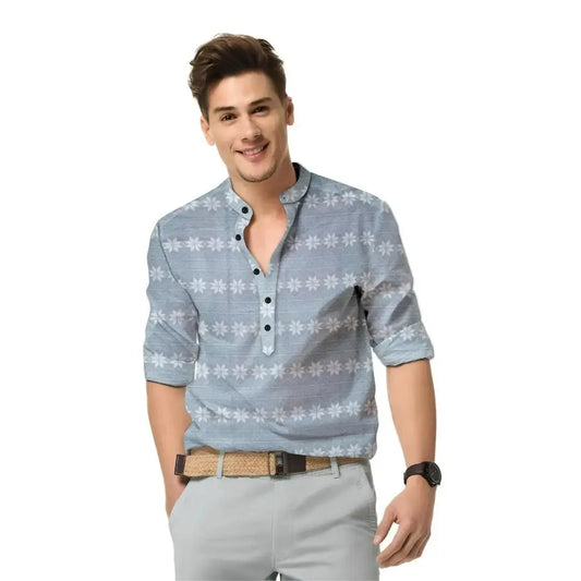 Shirts for Men Printed Spread Collar Casual Shirts Grey