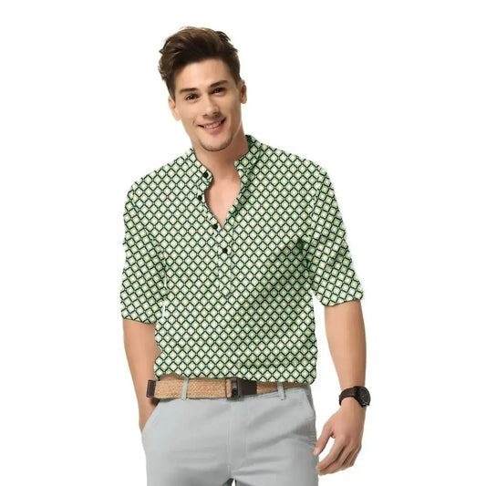 Shirts for Men Printed Spread Collar Casual Shirts Green