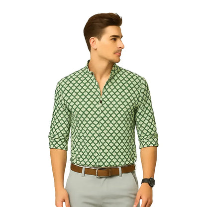 Shirts for Men Printed Spread Collar Casual Shirts Green