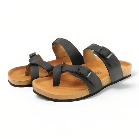 Brown Slippers for Men with Leather Buckle Straps