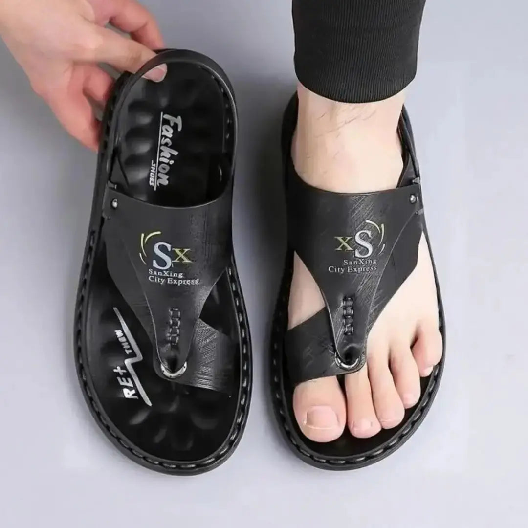 Men's Casual Synthetic Leather Sandals for Men (Black/Brown)