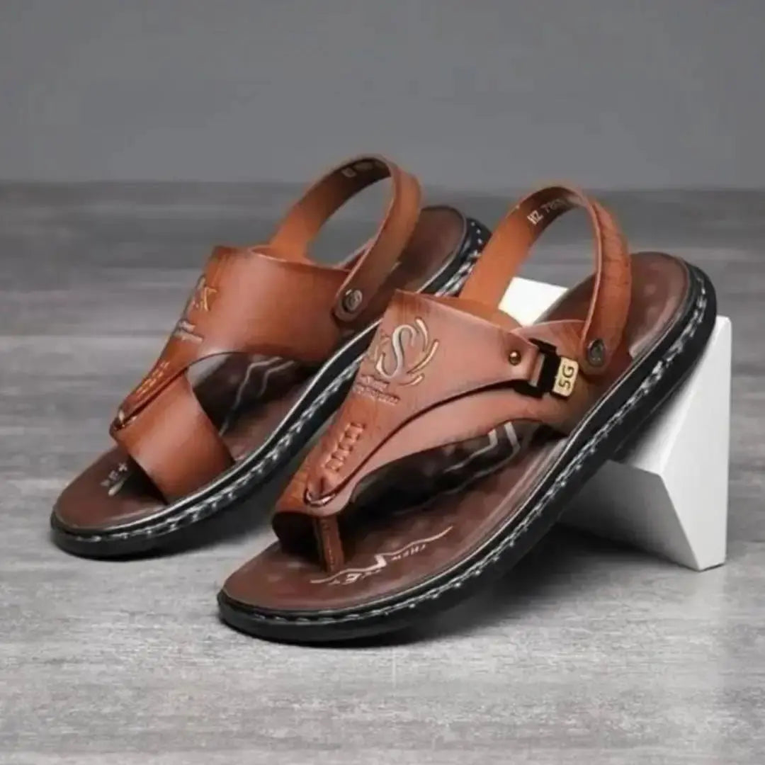 Men's Casual Synthetic Leather Sandals for Men (Black/Brown)