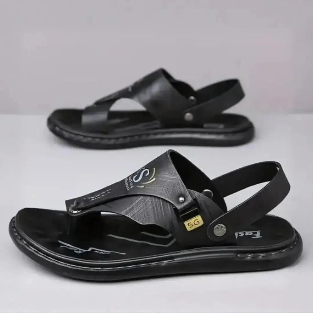 Men's Casual Synthetic Leather Sandals for Men (Black/Brown)