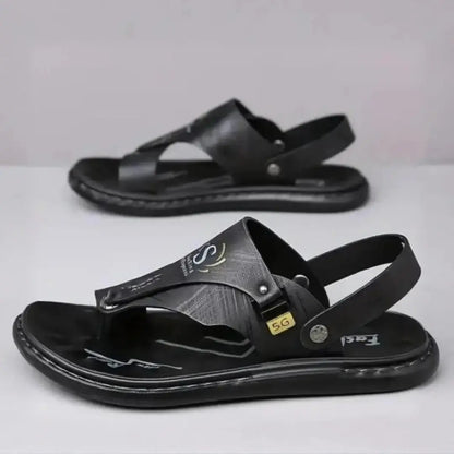 Men's Casual Synthetic Leather Sandals for Men (Black/Brown)