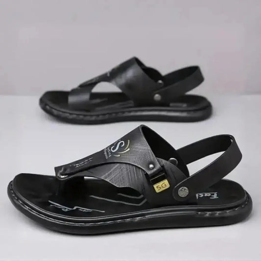 Men's Casual Synthetic Leather Sandals for Men (Black/Brown)