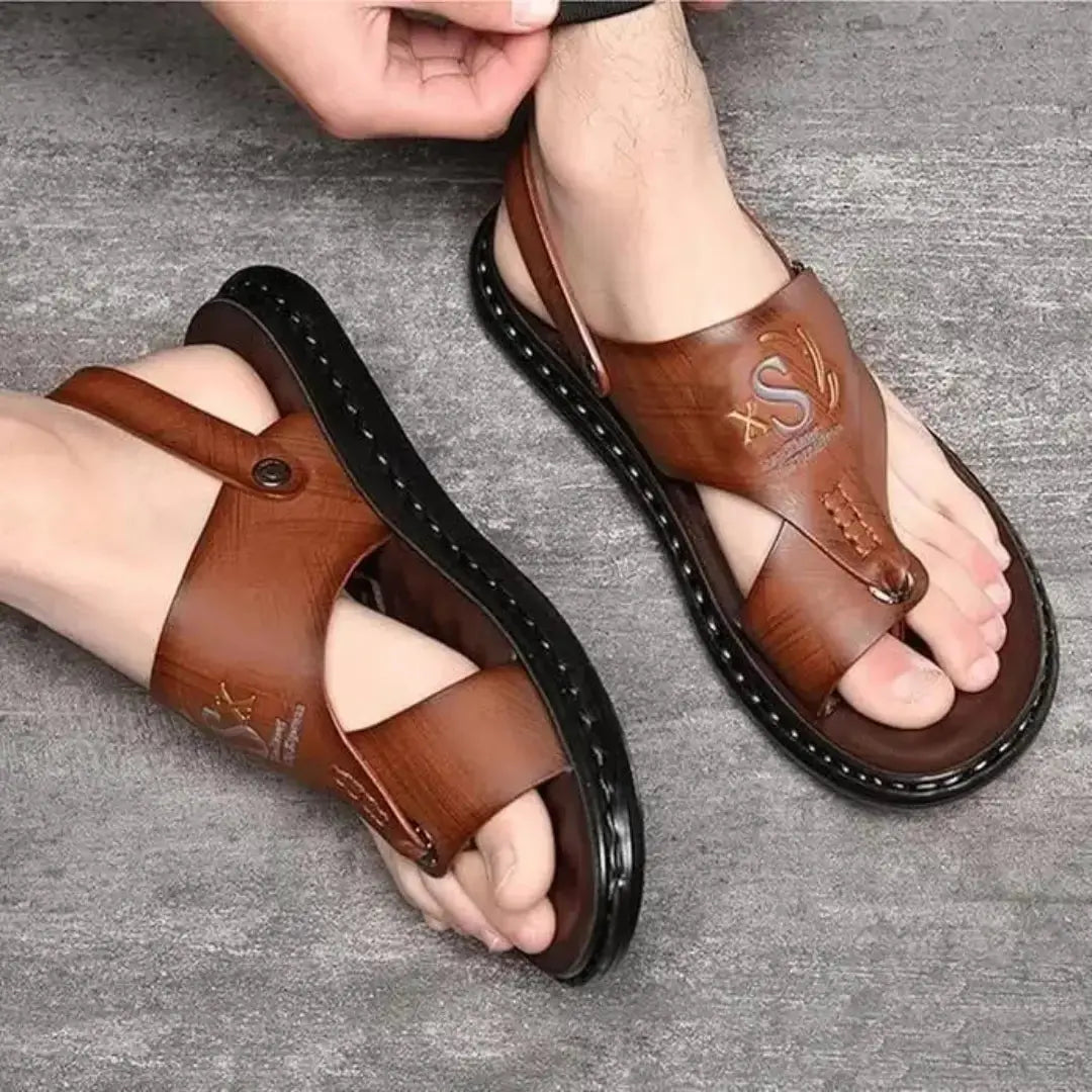 Men's Casual Synthetic Leather Sandals for Men (Black/Brown)
