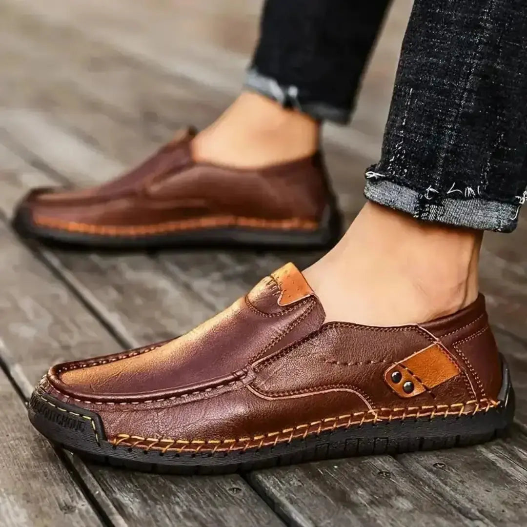 Casual Shoes for Men – Hand-Stitched Brown Leather Loafers