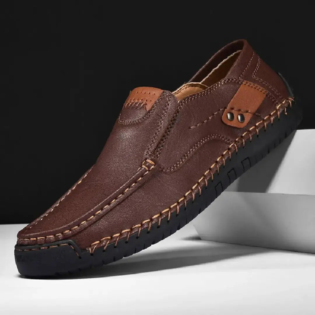 Casual Shoes for Men – Hand-Stitched Brown Leather Loafers