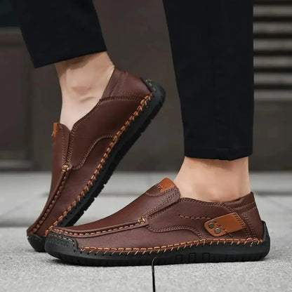 Casual Shoes for Men – Hand-Stitched Brown Leather Loafers