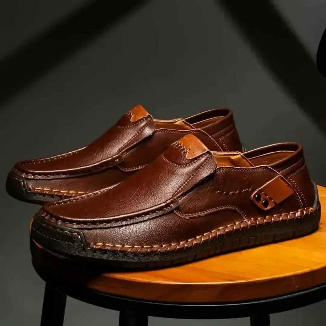 Casual Shoes for Men – Hand-Stitched Brown Leather Loafers