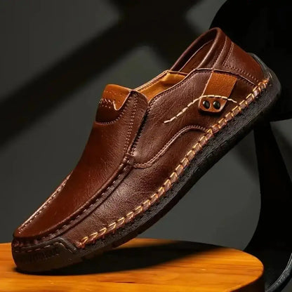 Casual Shoes for Men – Hand-Stitched Brown Leather Loafers