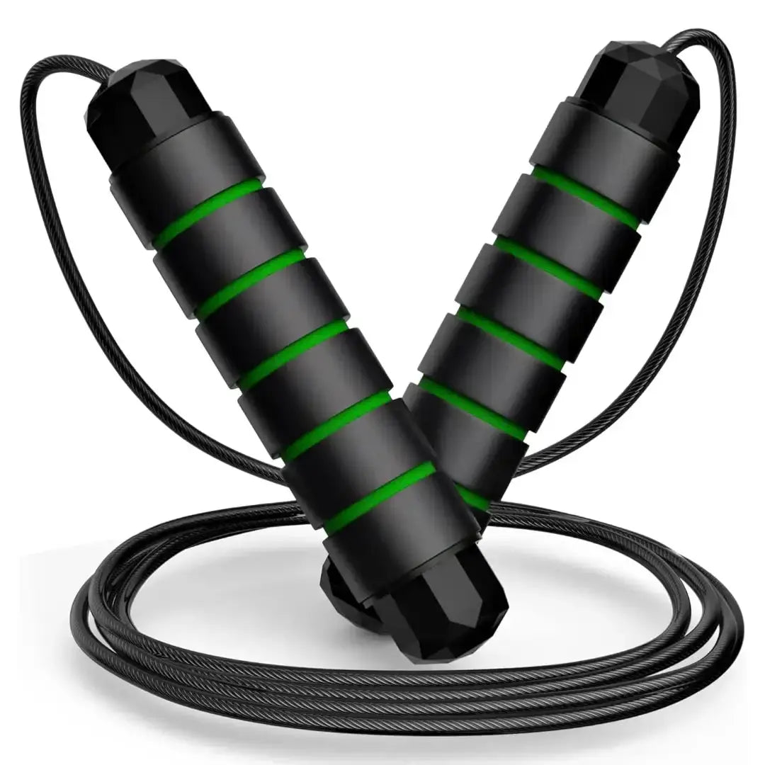 Premium Sports Skipping Rope with PVC Handle (Black-Green)