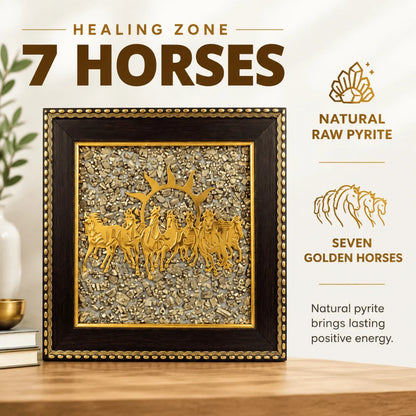 7 Horses on Raw Pyrite Frame Vastu Wall Decor