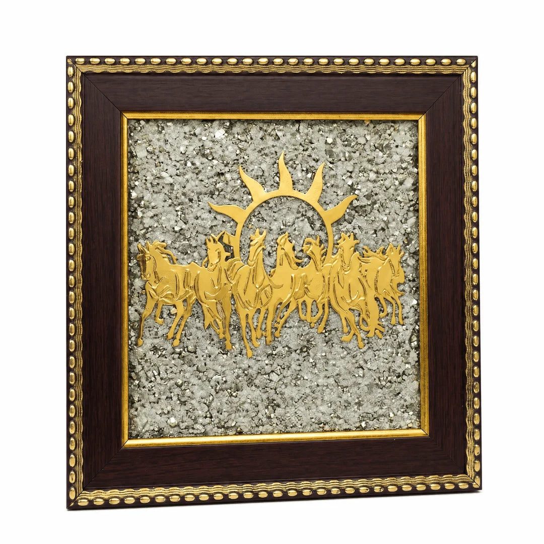 7 Horses on Raw Pyrite Frame Vastu Wall Decor
