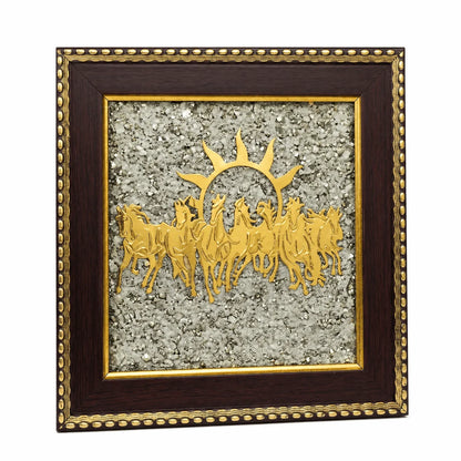 7 Horses on Raw Pyrite Frame Vastu Wall Decor