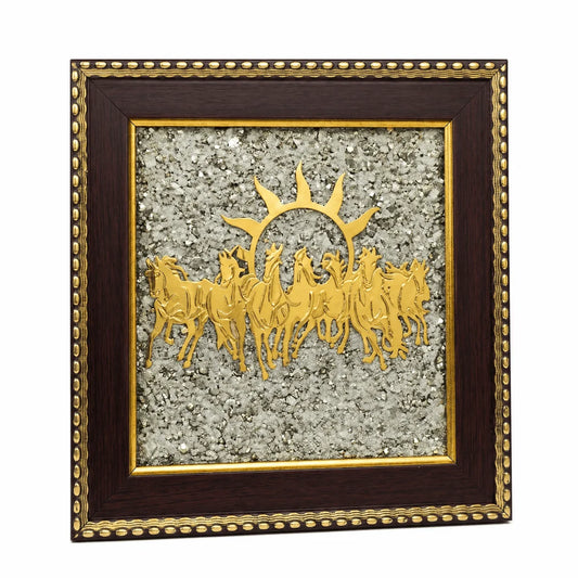 7 Horses on Raw Pyrite Frame Vastu Wall Decor