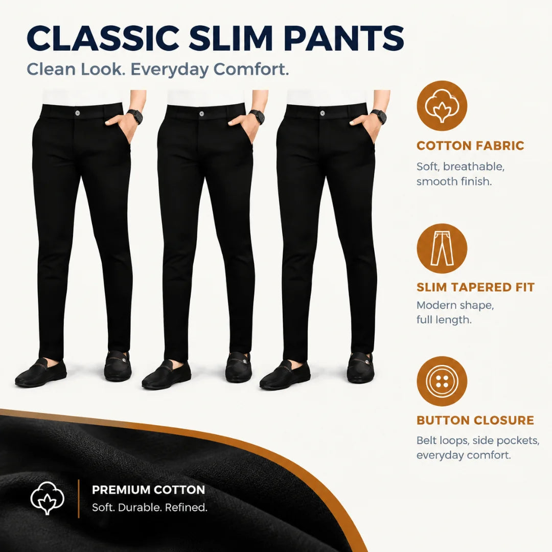 Trousers for Men, Black Cotton Trouser (Pack of 3)