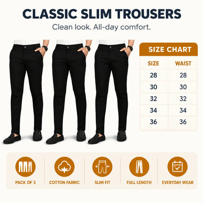 Trousers for Men, Black Cotton Trouser (Pack of 3)