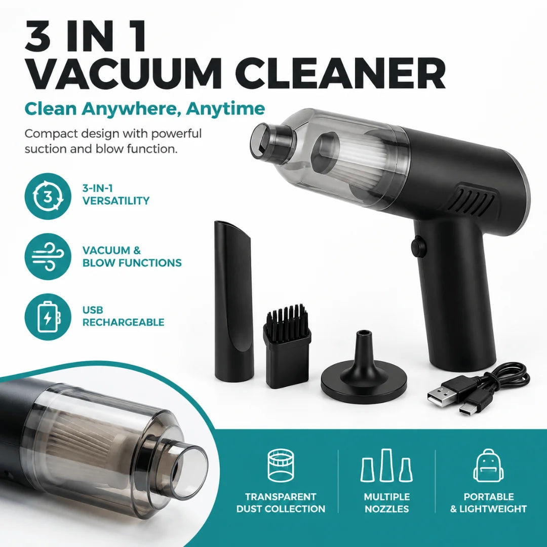 Vacuum Cleaner 3-in-1 Mini Portable for Car & Home